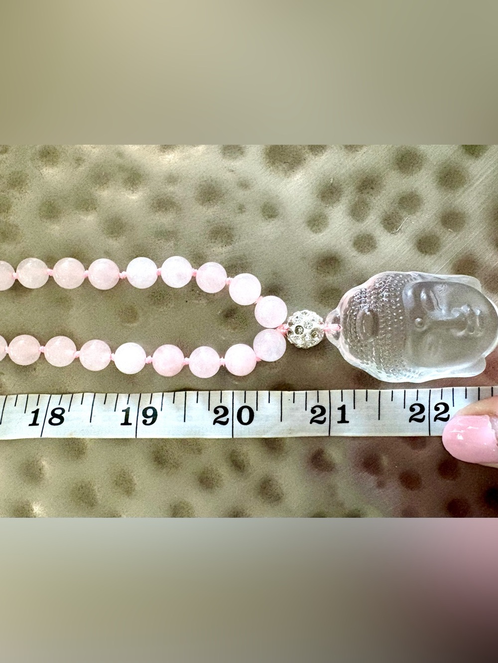 Vintage Rose Quartz Buddha Necklace Rock Crystal Pendant Hand Knotted 40” - Picture 8 of 15